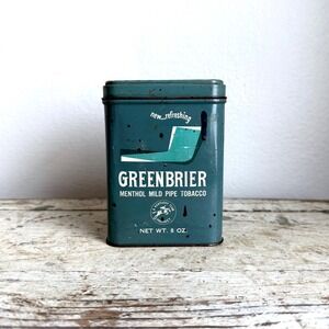 Vintage Greenbrier Tobacco Tin Green Metal Advertising Can USA